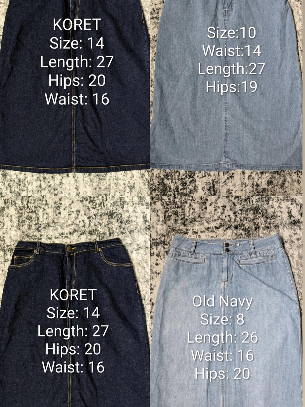 4 Denim Skirts BUNDLE - Dark Indigo & Light Wash